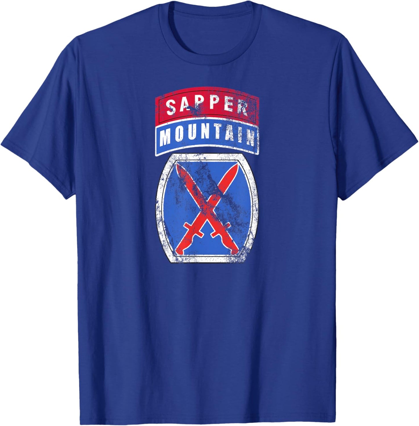 10th Mountain (MTN) Division Patch Sapper Tab Distressed T-Shirt - T-Shirt | Royal