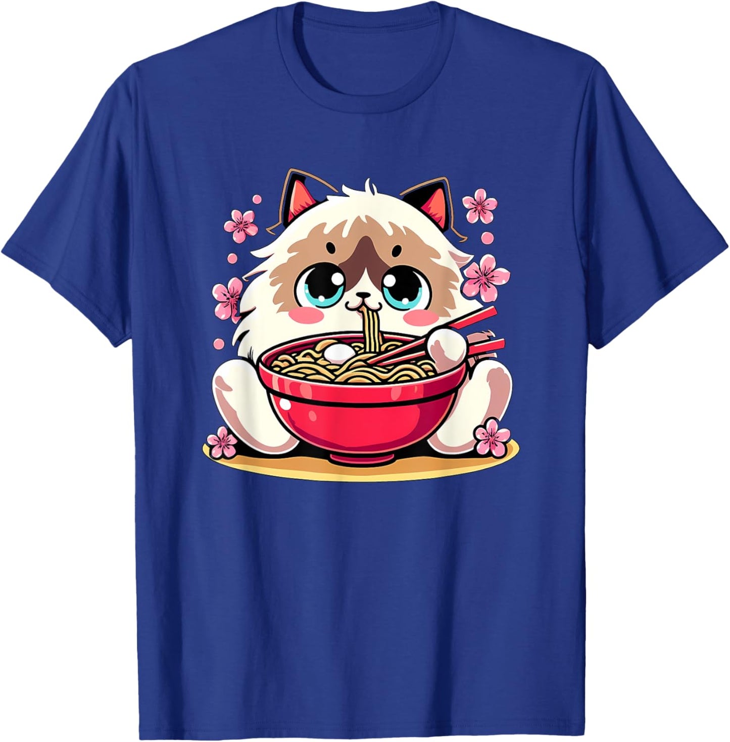 Kawaii Ragdoll Cat Eating Ramen T-Shirt - T-Shirt | Royal