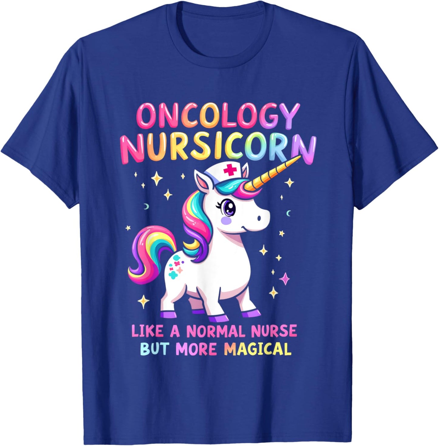 Funny Nurses Departments RN Apparel Black Short Sleeve Nursicorn - Small - Oncology Nurse T-Shirt - T-Shirt | Royal