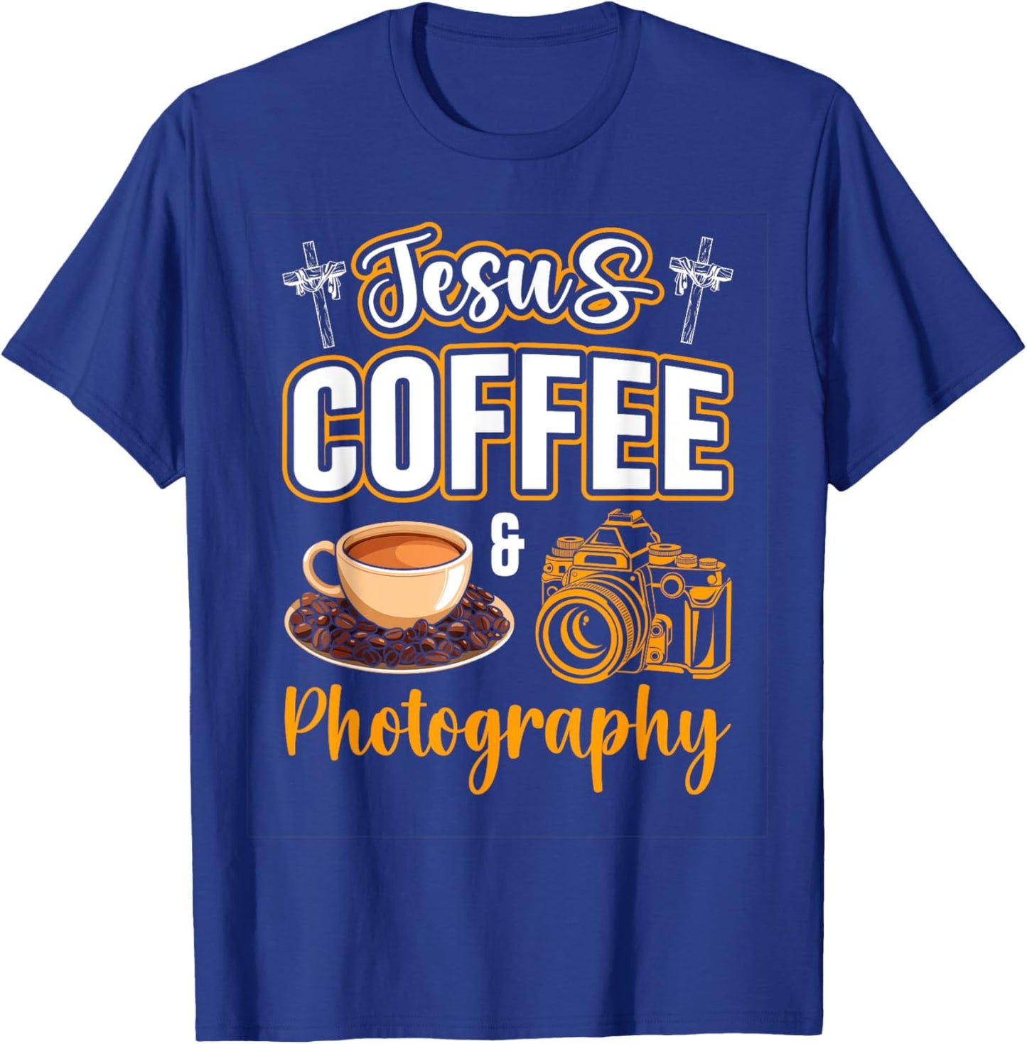 Jesus Coffee and Photography Funny Photographer Camera T-Shirt - T-Shirt | Royal