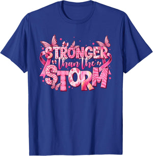 Stronger Than The Storm Pink Ribbon Breast Cancer Awareness T-Shirt - T-Shirt | Royal