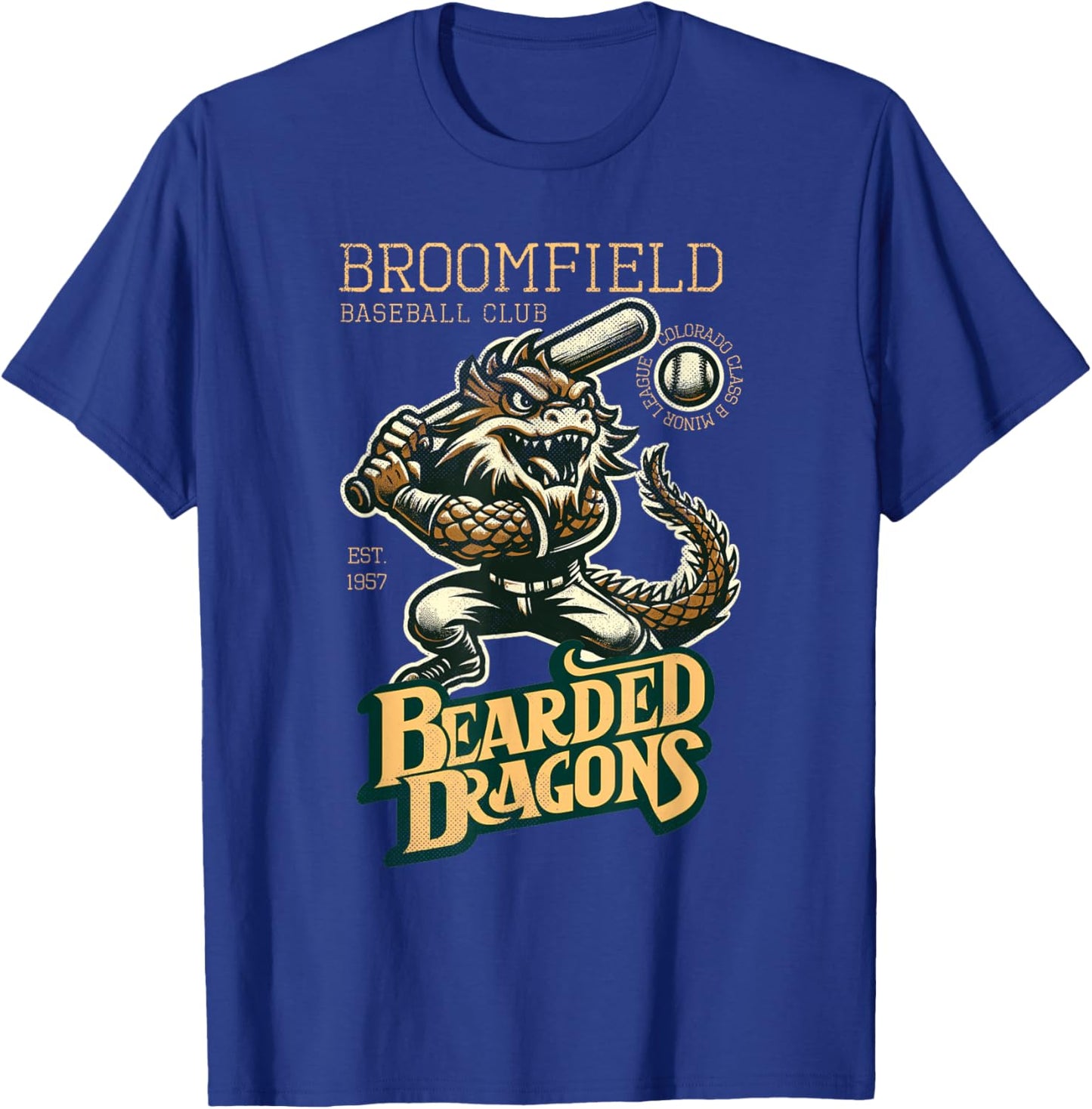 Broomfield Bearded Dragons Retro Minor League Baseball Team T-Shirt - T-Shirt | Royal