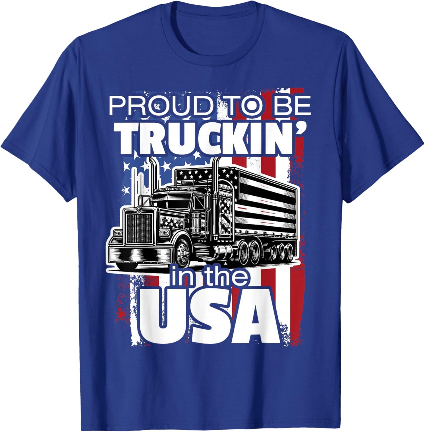 Trucker Truck Driver Patriotic US American USA Flag Semi Rig T-Shirt - T-Shirt | Royal