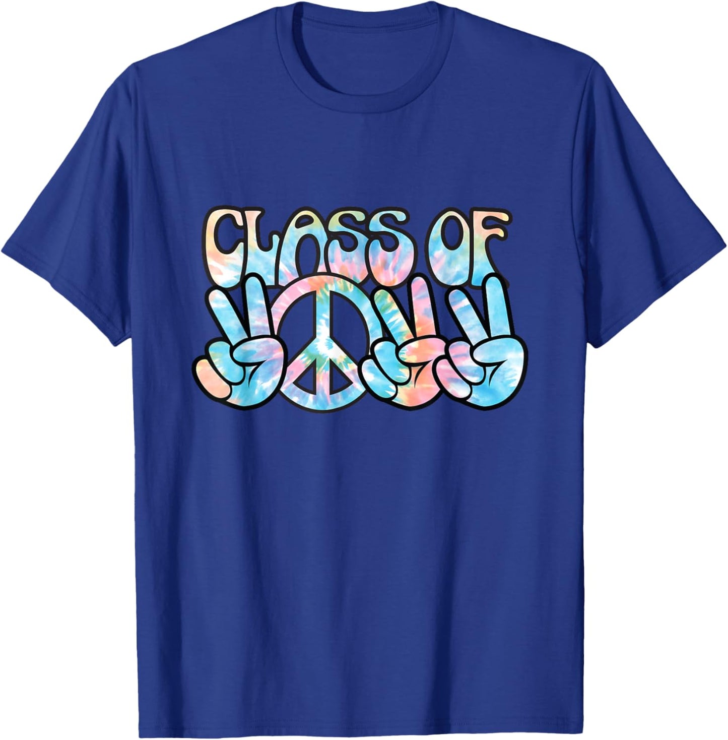 Pastel Tie Dye Peace Sign Hands | Senior Class of 2022 T-Shirt - T-Shirt | Royal