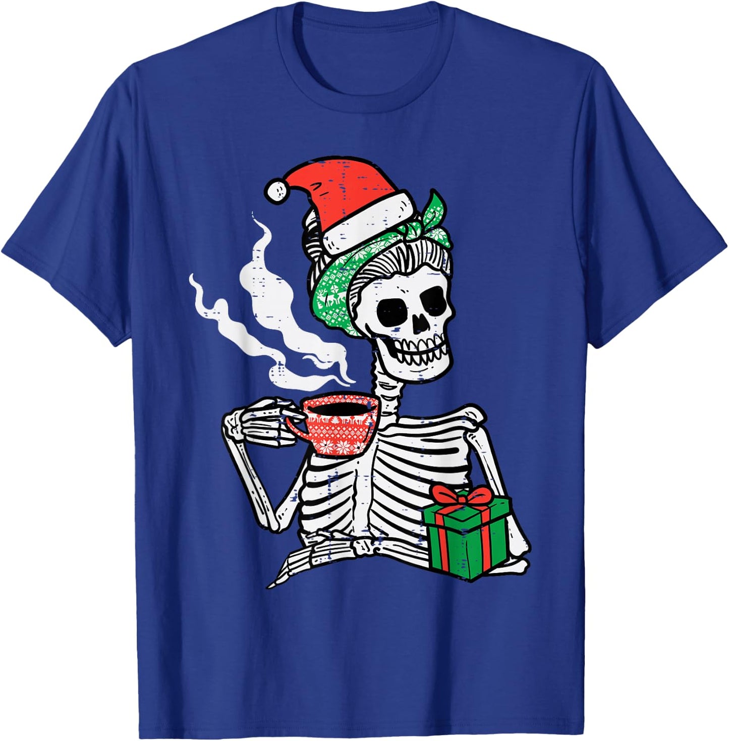Woman Skeleton Santa Coffee Xmas Christmas Women Mom T-Shirt - T-Shirt | Royal