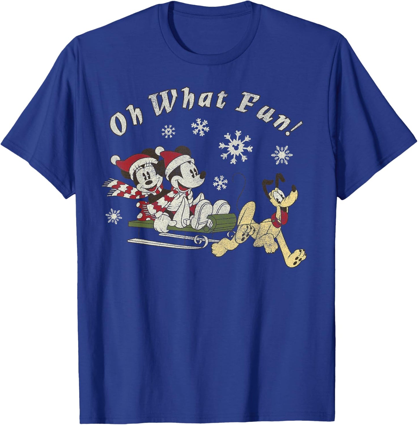 Disney Mickey Minnie and Pluto Oh What Fun Christmas Sled T-Shirt - T-Shirt | Royal