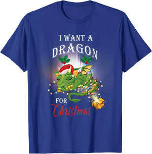 Dragon Lovers I Want A Dragon for Christmas Santa Dragon T-Shirt - T-Shirt | Royal