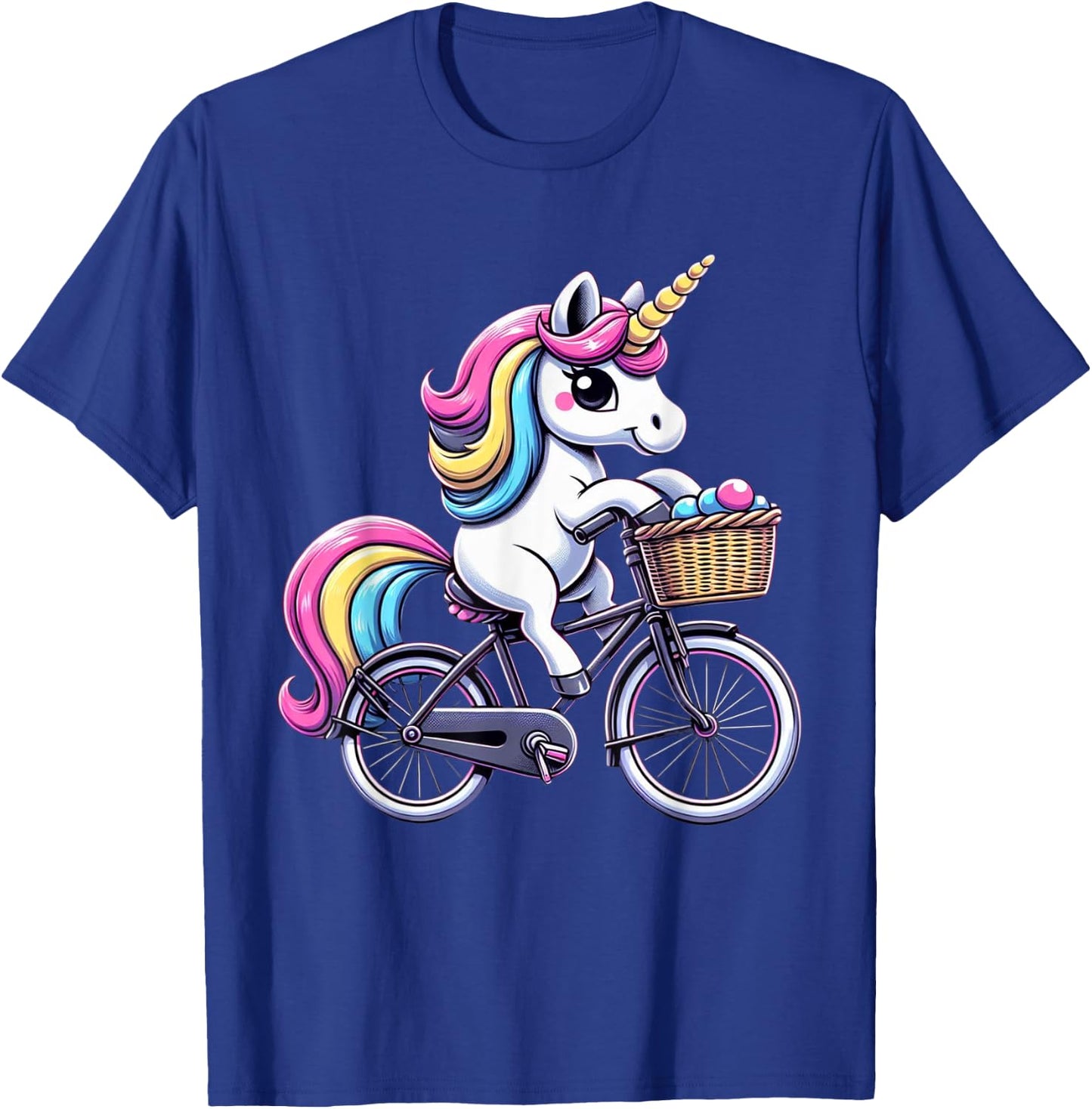 Unicorn Riding Bicycle Boys Girls Women Kids Teen Rainbow T-Shirt - T-Shirt | Royal