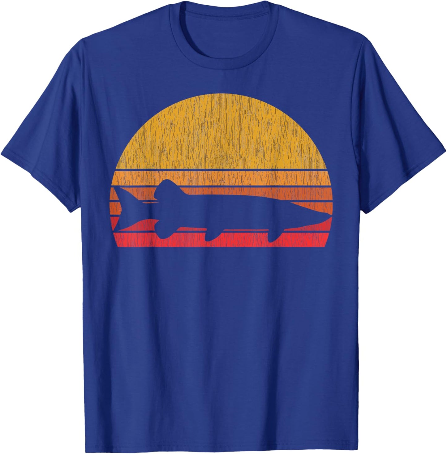 Musky Fishing Retro Muskie Fish Silhouette Fisherman T-Shirt - T-Shirt | Royal