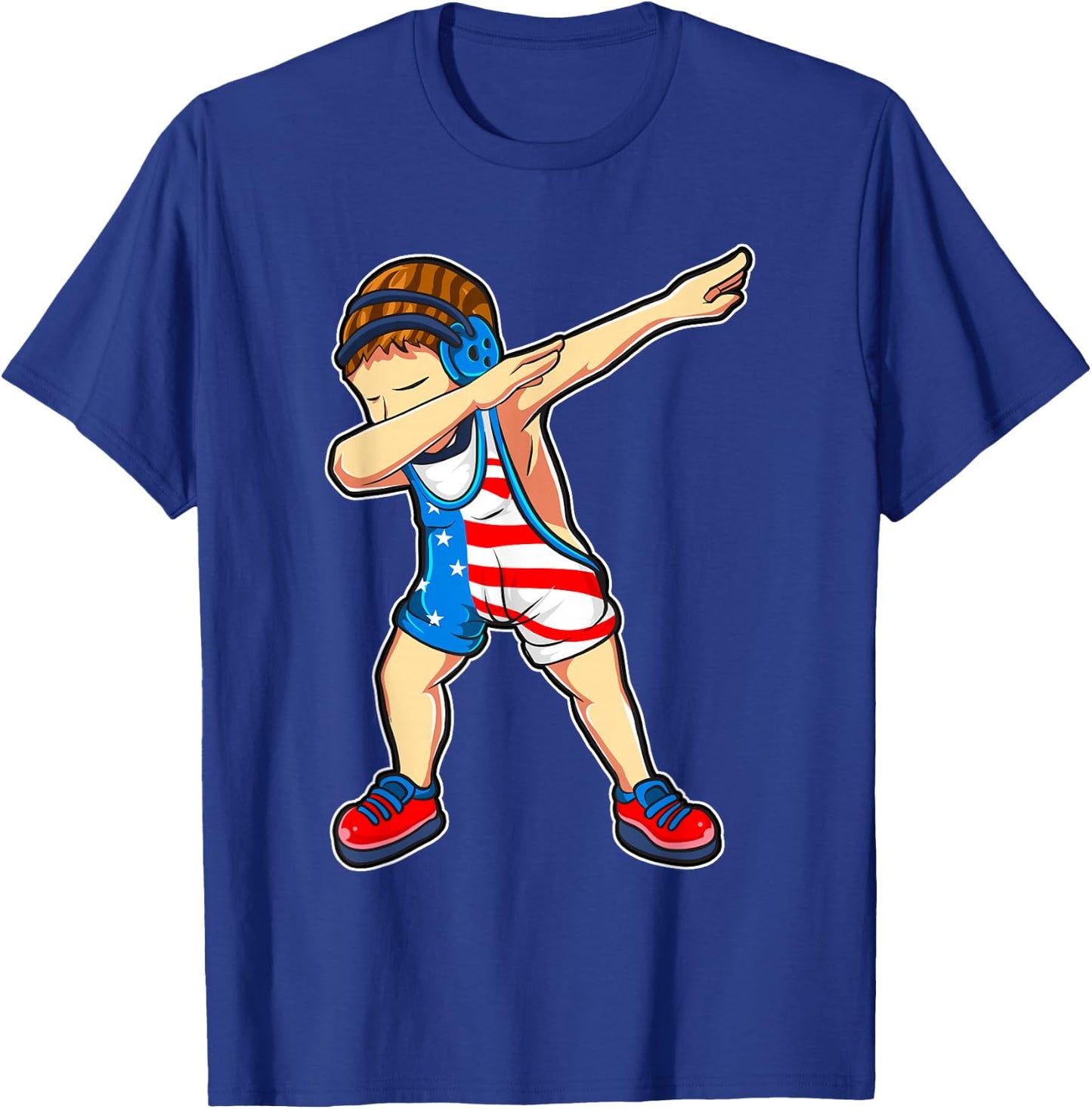 Dabbing Wrestling Boy Wrestler US Flag T-Shirt - T-Shirt | Royal