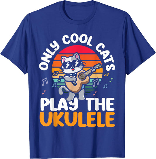 Hawaiian Ukulele Uke Cat Only Cool Cats Play The Ukulele T-Shirt - T-Shirt | Royal