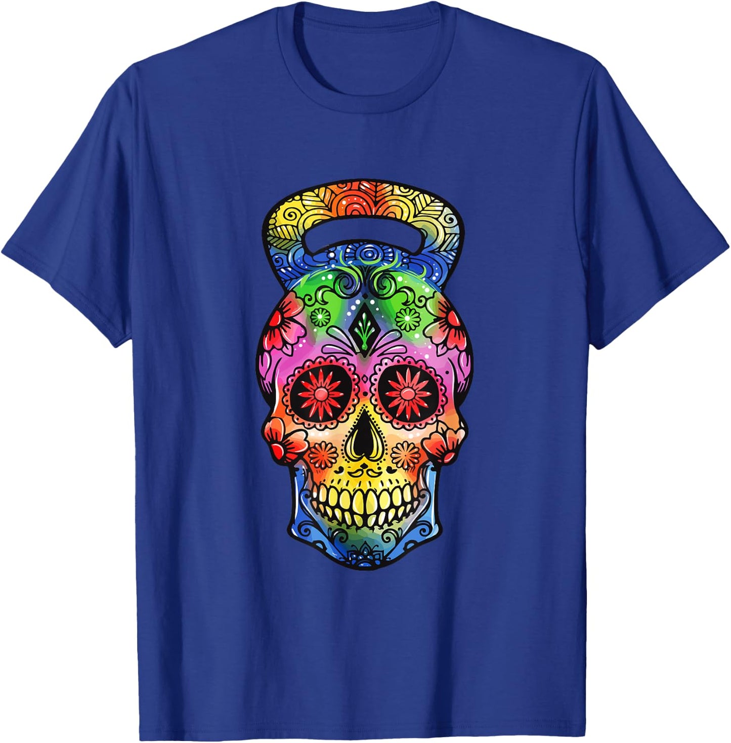 Kettlebell Sugar Skull Weight Lifting Exercise Workout T-Shirt - T-Shirt | Royal
