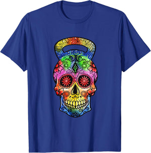 Kettlebell Sugar Skull Weight Lifting Exercise Workout T-Shirt - T-Shirt | Royal