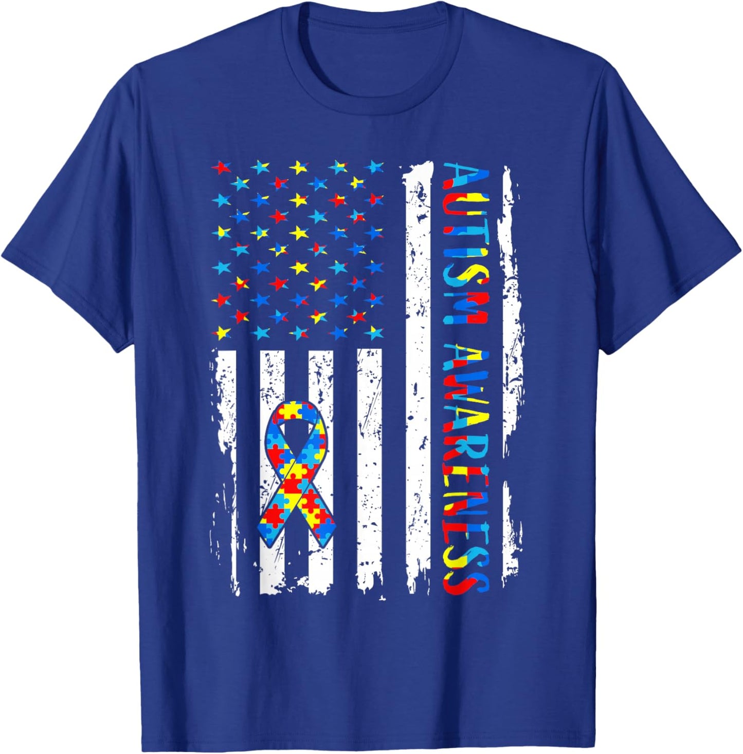 Autism Awareness Mom Dad USA Flag Autistic Awareness Autism T-Shirt - T-Shirt | Royal