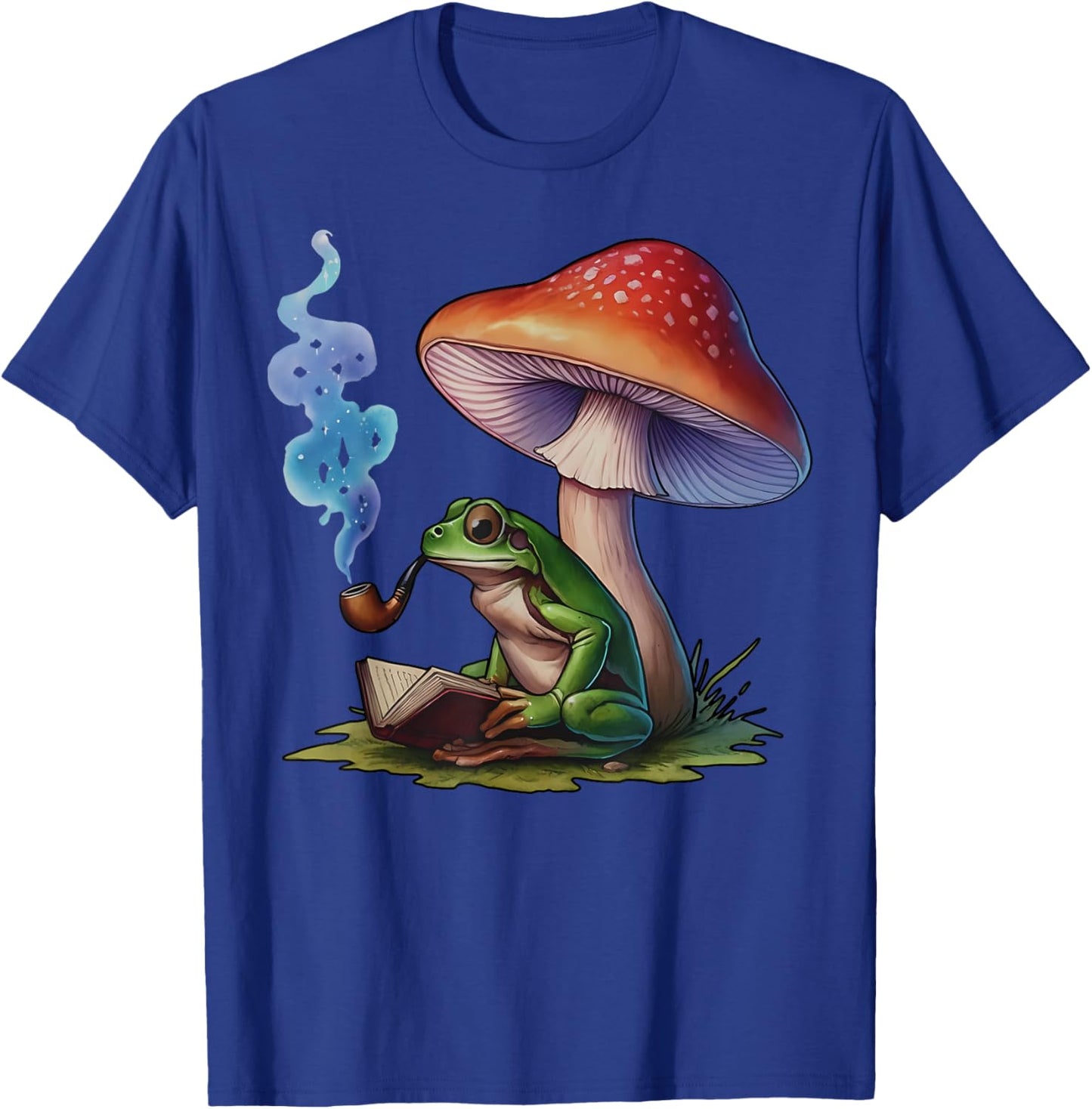 Reading Frog Smoking Mushroom Funny Frog Weed Smokers T-Shirt - T-Shirt | Royal