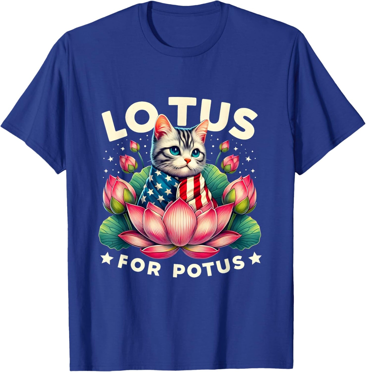 Vintage Lotus for Potus Kamala Harris US Flag Cat Lovers Men Women Girls Kids T-Shirt - T-Shirt | Royal