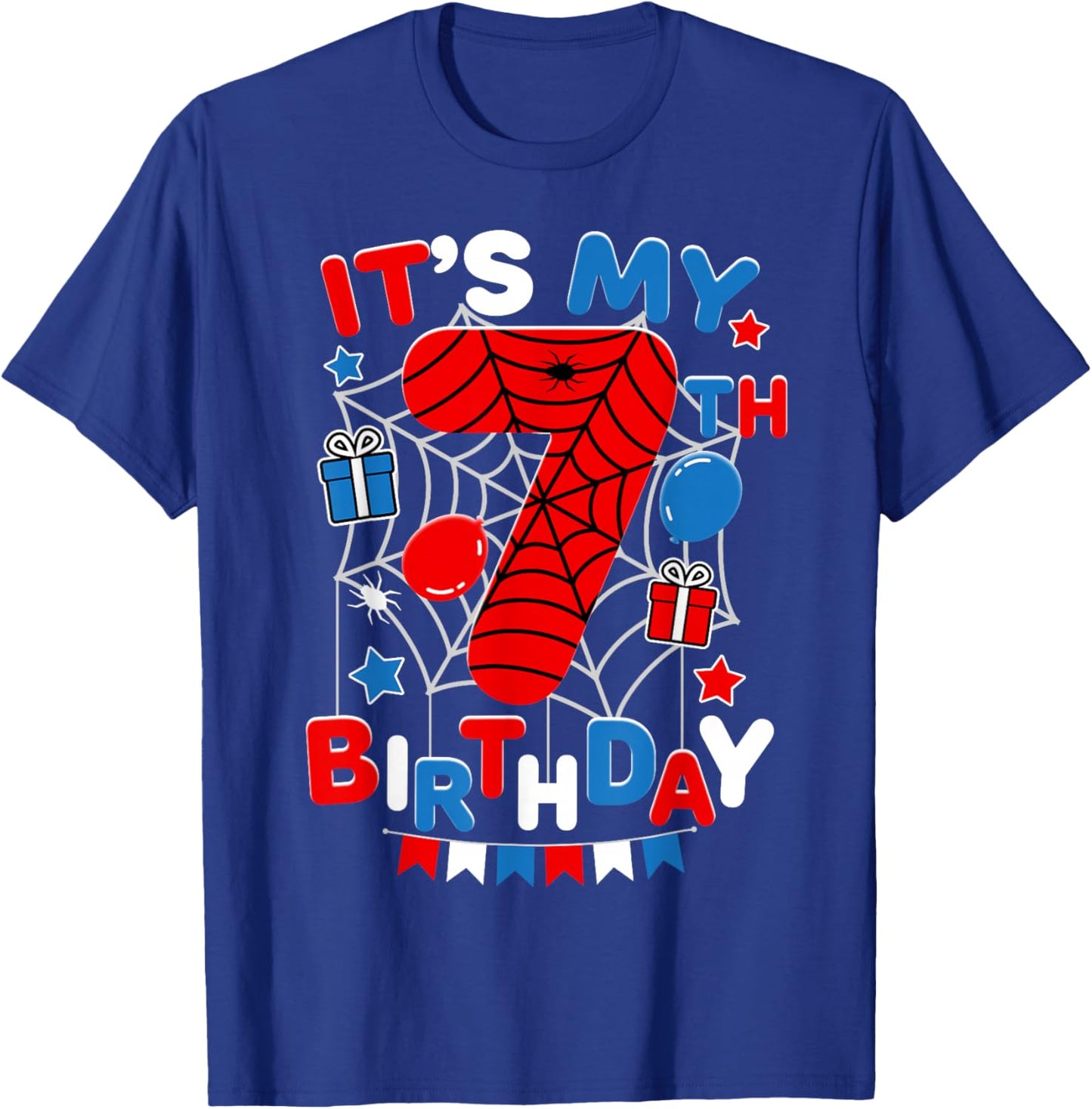 It's My 7th Birthday Spider Theme Party 7 Year Old Boys Kids T-Shirt - T-Shirt | Royal