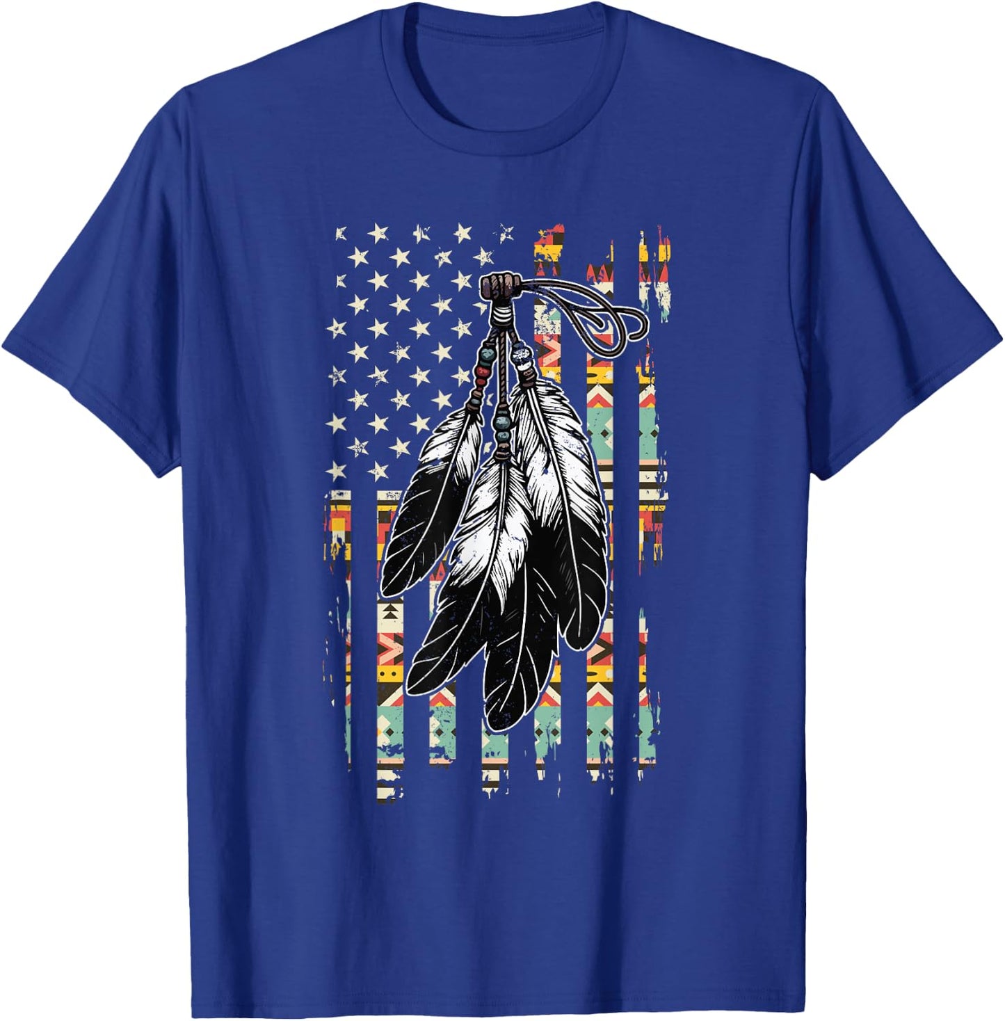 Feathers Indigenous Tribal Native American Flag Vintage T-Shirt - T-Shirt | Royal