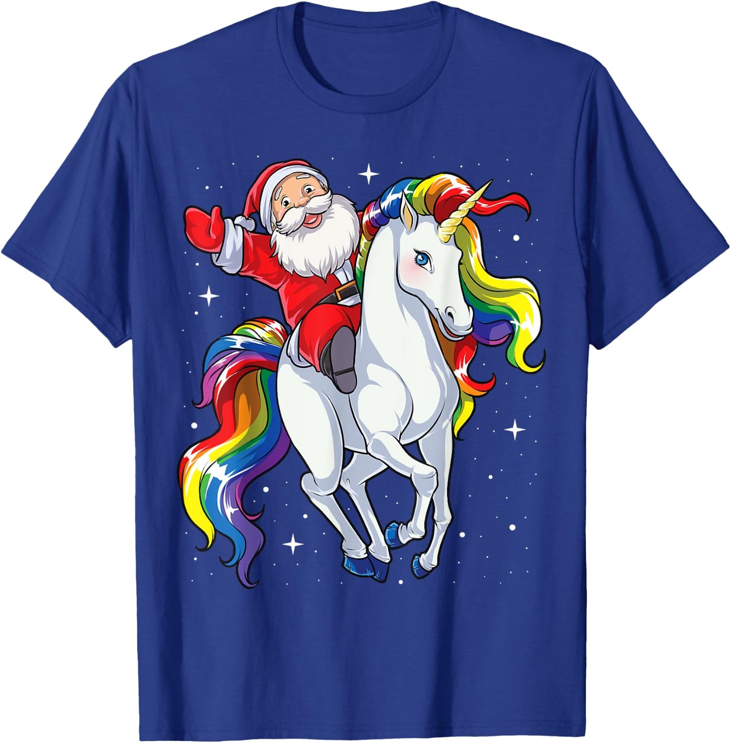 Christmas Santa Riding Unicorn Xmas Girls Women Rainbow T-Shirt - T-Shirt | Royal