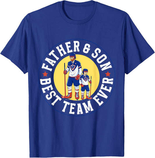 Father & Son Best Team Ever Ice Hockey Matching Father Son T-Shirt - T-Shirt | Royal
