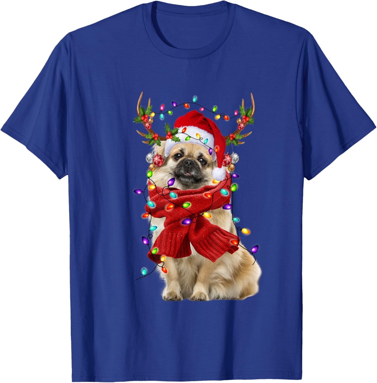 Santa Tibetan Spaniel Dog Reindeer Christmas Lights T-Shirt - T-Shirt | Royal