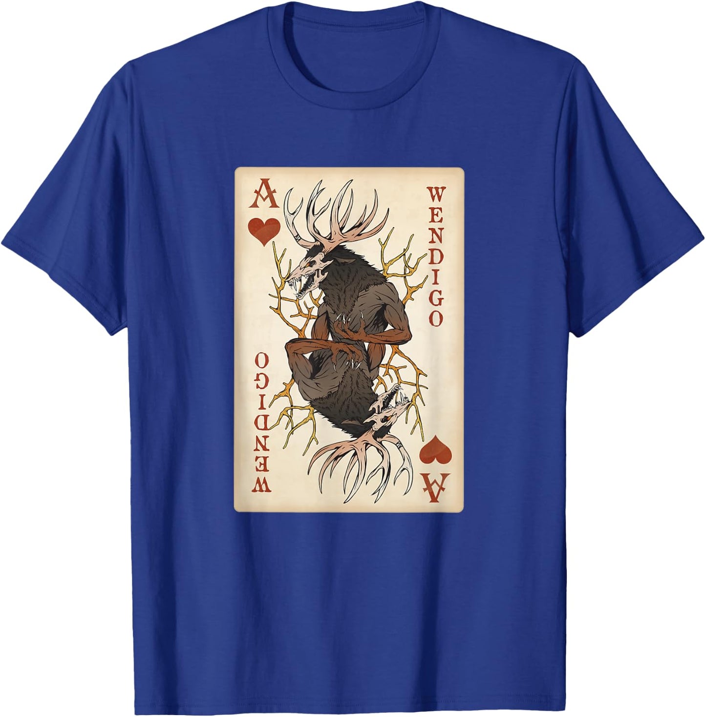 National Introvert Society Wendigo Original Cryptid Playing Card Tarot Ace of Hearts T-Shirt - T-Shirt | Royal