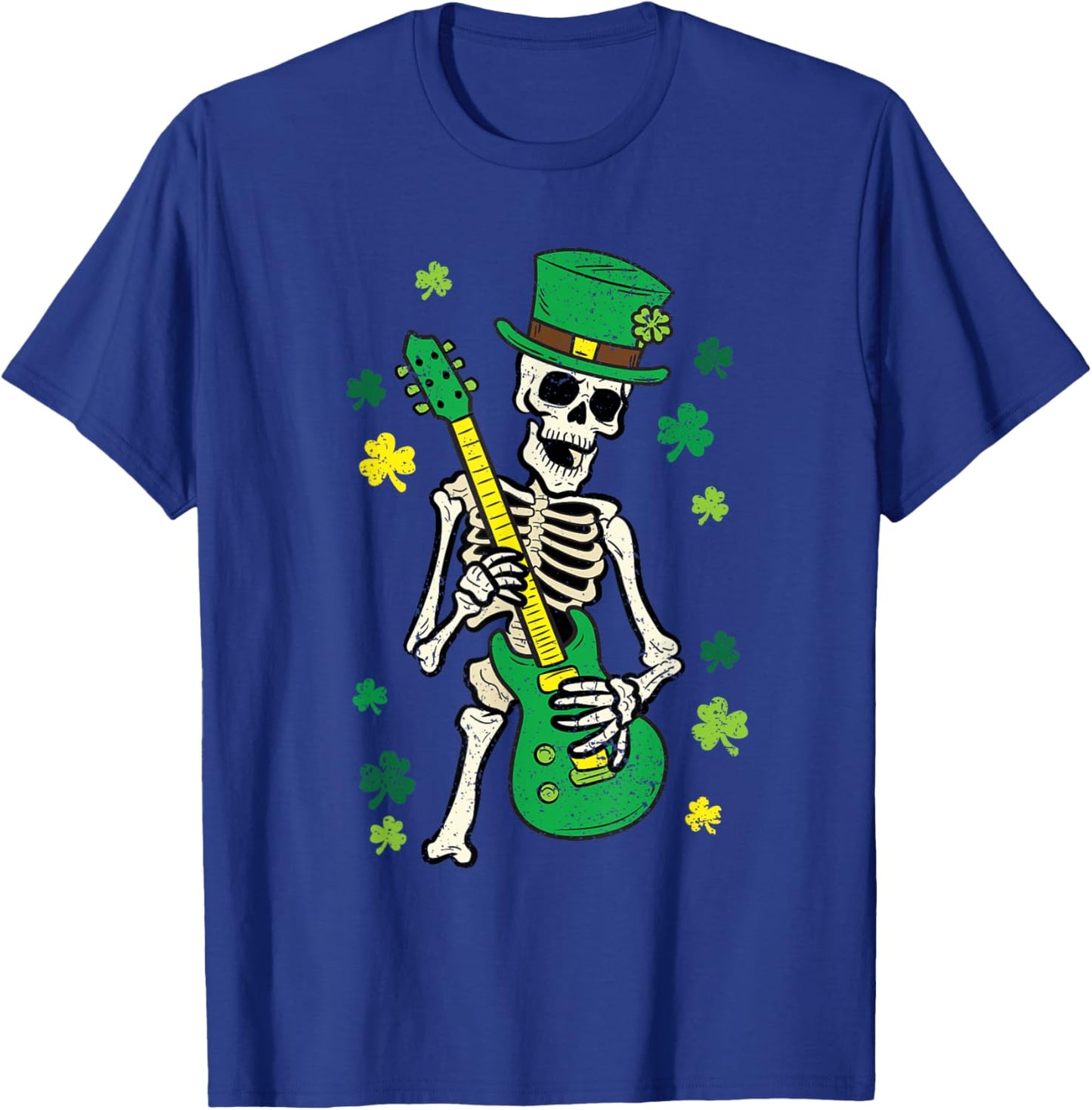 Skeleton Playing Guitar St Patricks Day Leprechaun Shamrock T-Shirt - T-Shirt | Royal