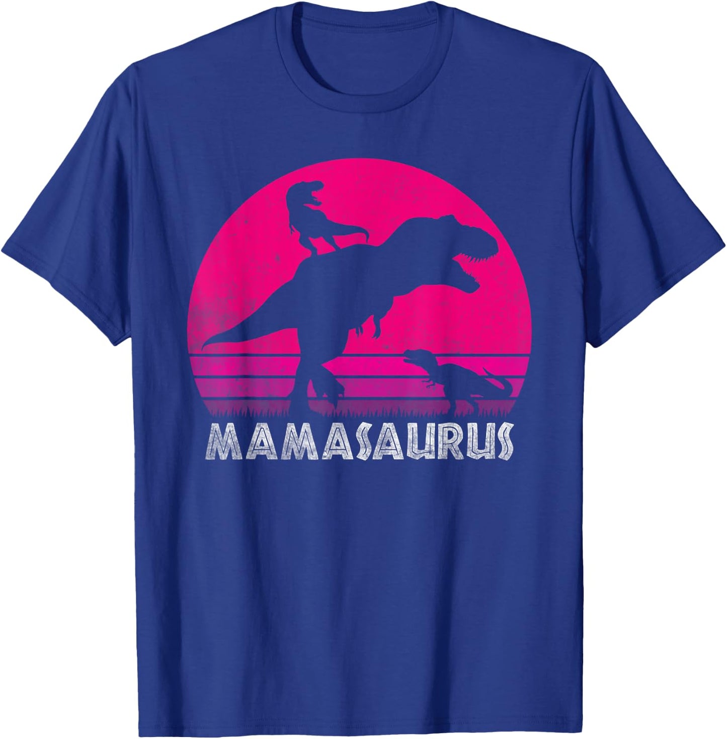 Vintage Retro 2 Kids Mamasaurus Sunset Funny Gift Mother T-Shirt - T-Shirt | Royal