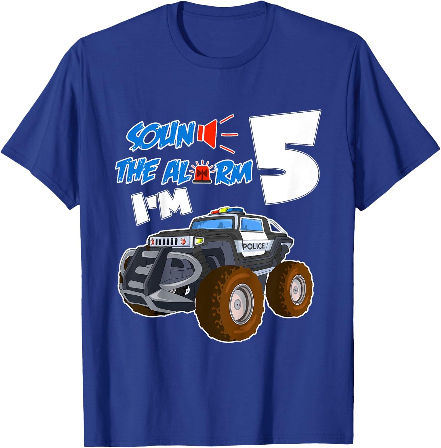 Kids Sound The Alarm I'm 5 Year Old Birthday Boy 5th Birth T-Shirt - T-Shirt | Royal