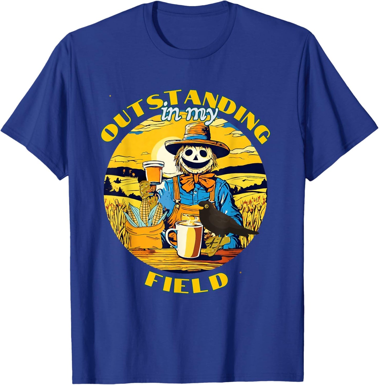 Funny Fall Scarecrow Outstanding in My Field Corn Maze T-Shirt - T-Shirt | Royal