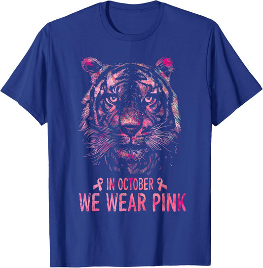 Tiger In October We Wear Pink Breast Cancer Awareness 2022 T-Shirt - T-Shirt | Royal