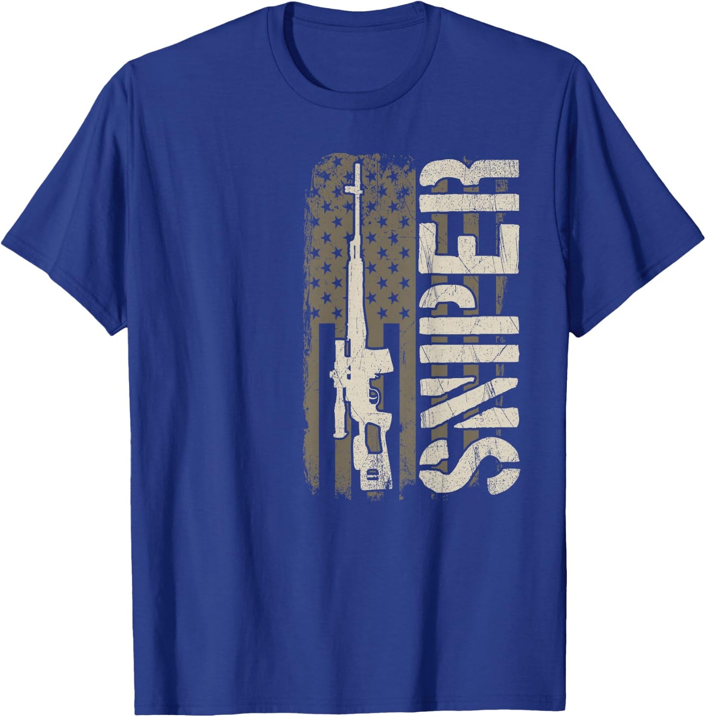 Sniper - USA American Flag, Military Sharpshooter T-Shirt - T-Shirt | Royal
