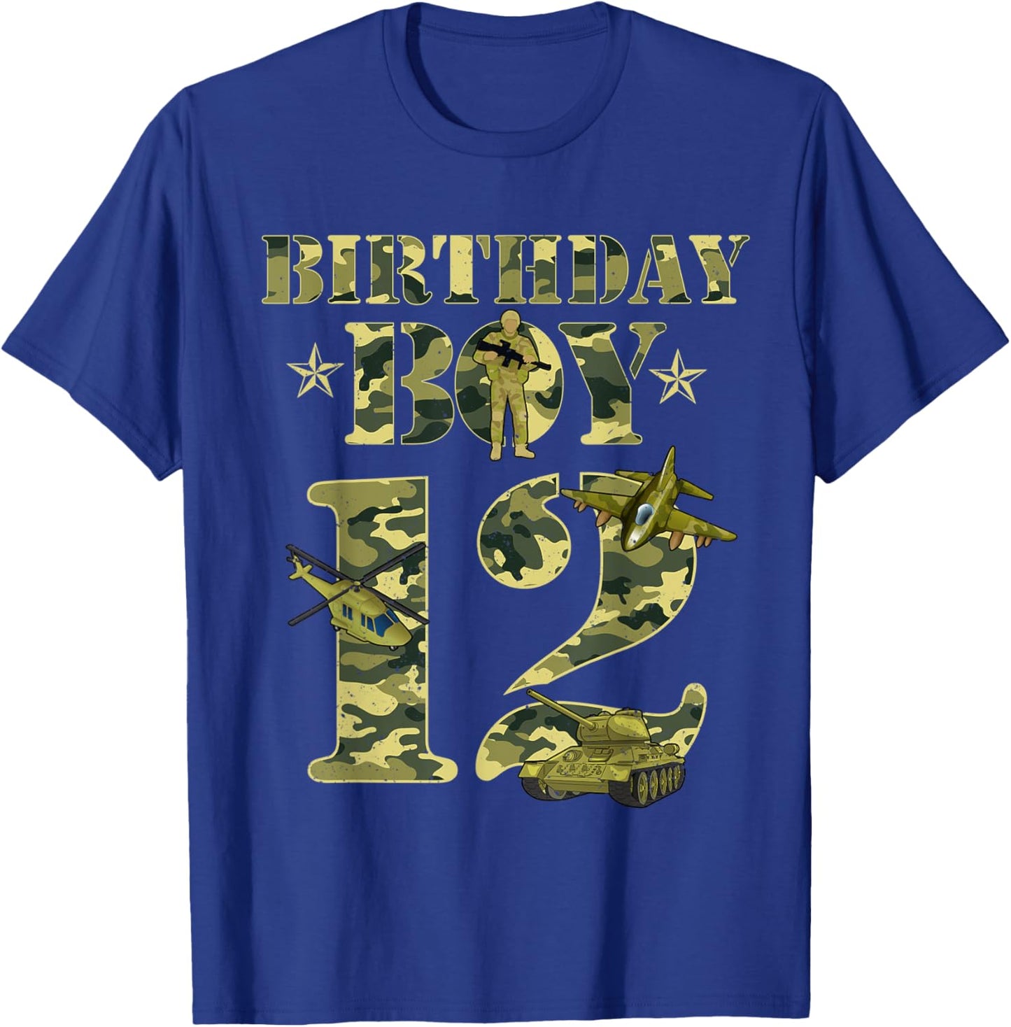12th Birthday Military Themed Camo Boys 12 Yrs Old Soldier T-Shirt - T-Shirt | Royal