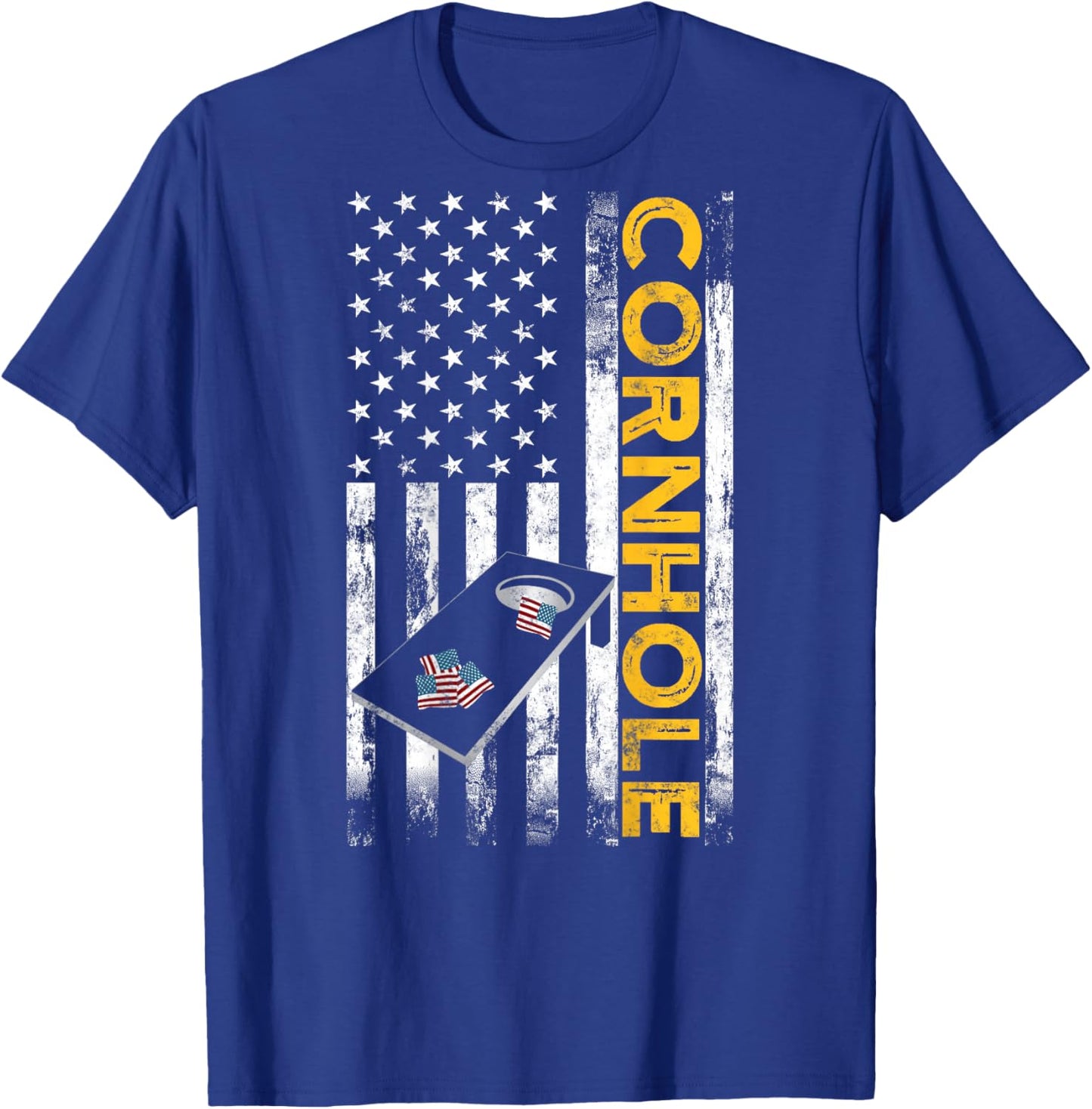 Patriotic Cornhole Player USA American Flag Corn Hole Lover T-Shirt - T-Shirt | Royal