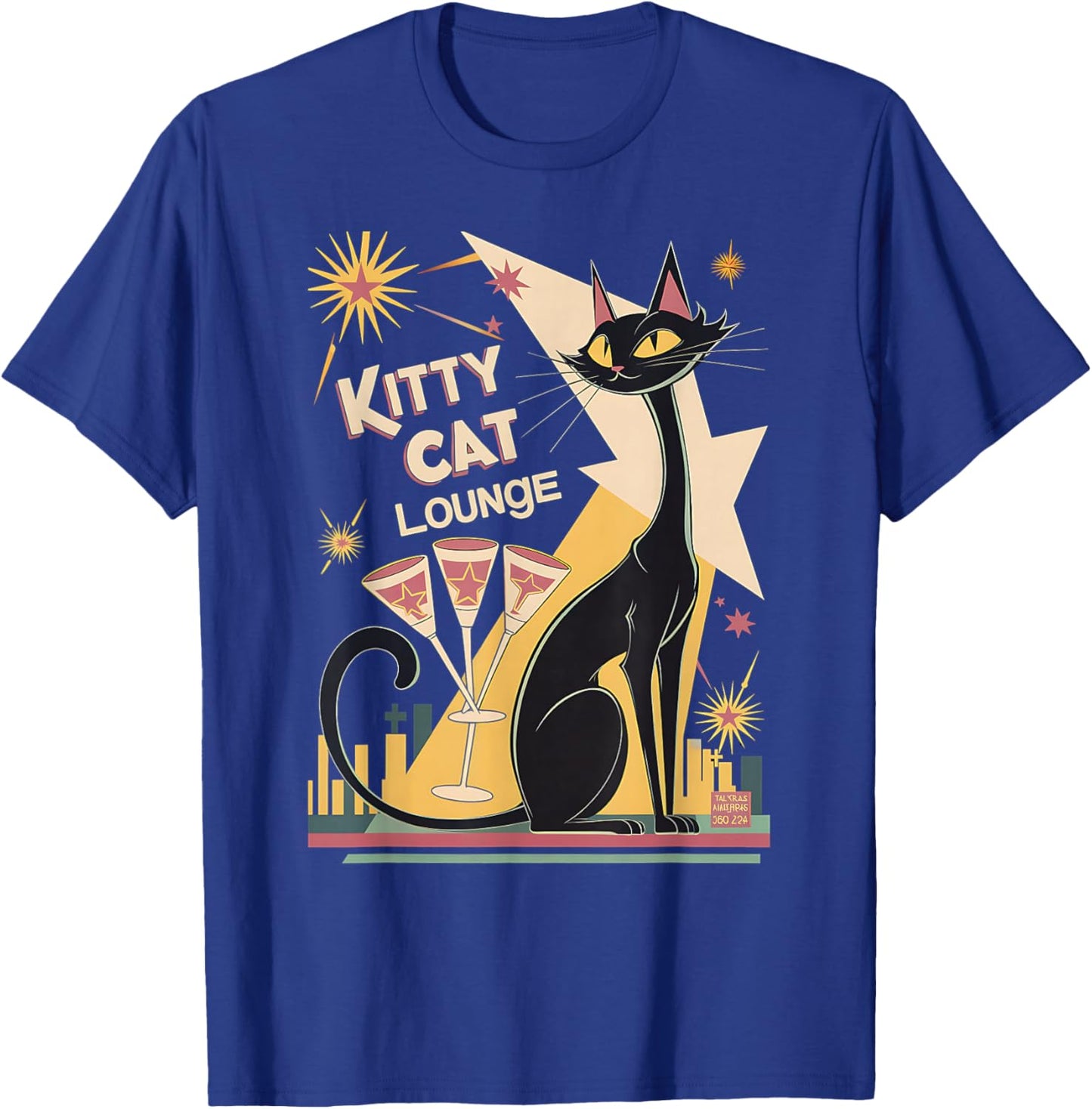 Retro Mid-Century Modern Cat and Cocktails Lounge Theme T-Shirt - T-Shirt | Royal
