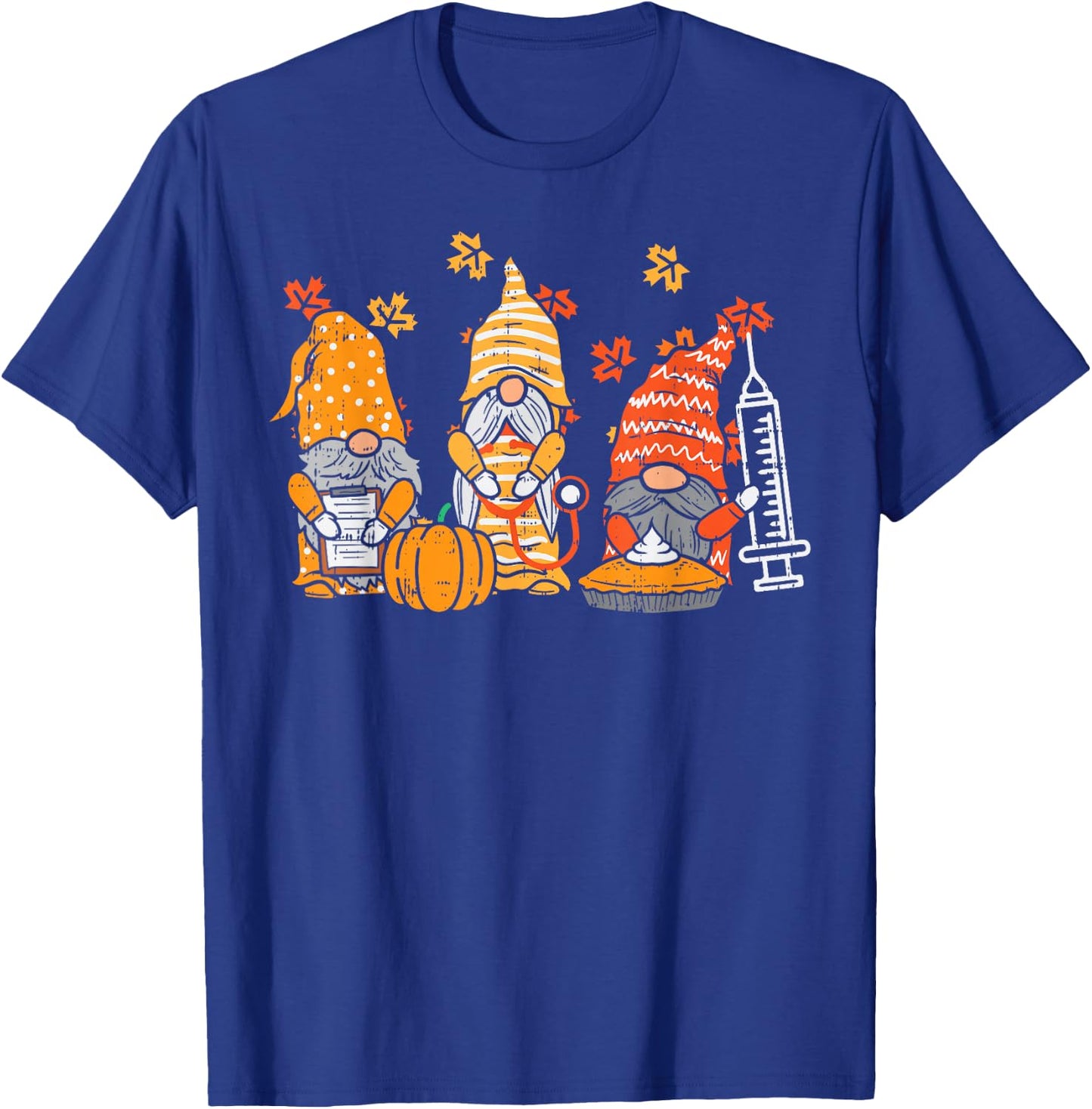 Thanksgiving Nurse Gnomes Fall Scrub Top Autumn RN Women T-Shirt - T-Shirt | Royal