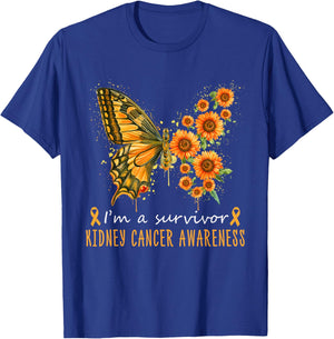 Orange Butterfly Im A Survivor Kidney Cancer Awareness T-Shirt - T-Shirt | Royal