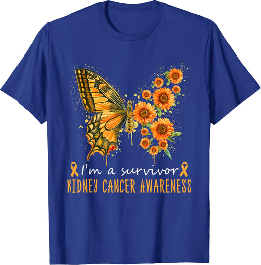 Orange Butterfly Im A Survivor Kidney Cancer Awareness T-Shirt - T-Shirt | Royal