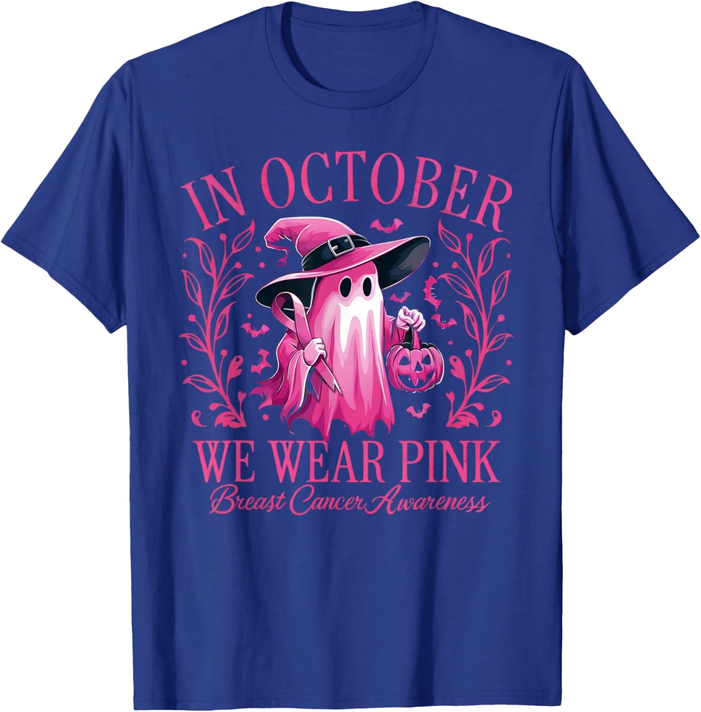 In October We Wear Pink Breast Cancer Awareness Halloween T-Shirt - T-Shirt | Royal