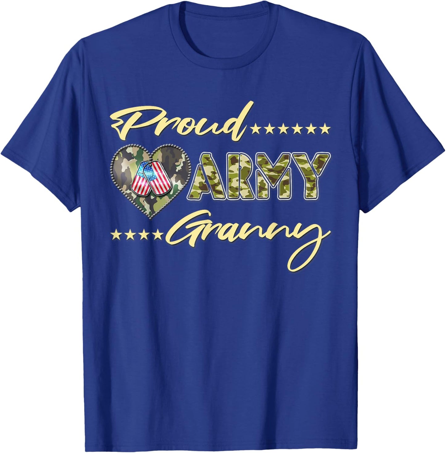 Proud Army Granny US Flag Dog Tag Family Military Grandma T-Shirt - T-Shirt | Royal