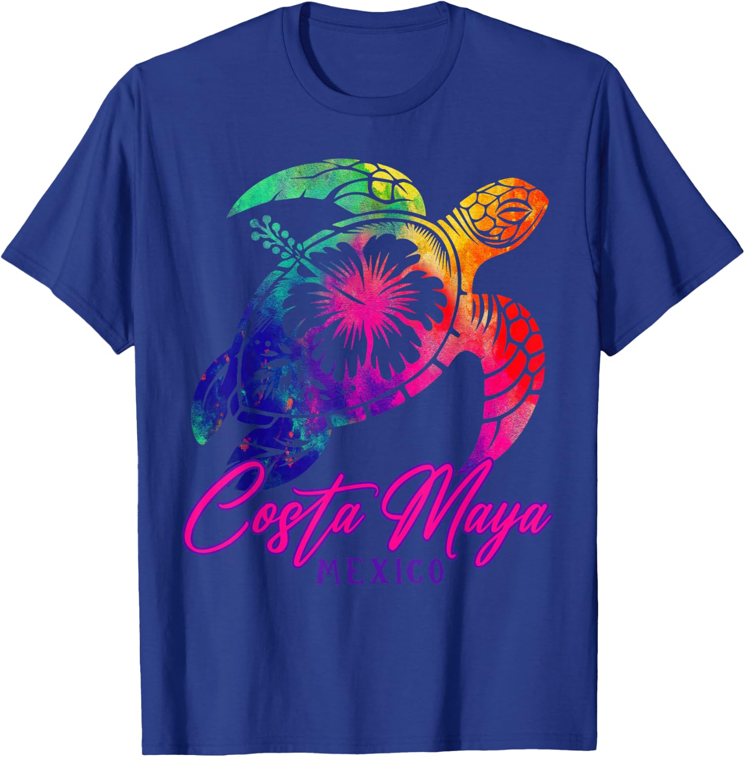 Costa Maya Mexico Tie Dye Sea Turtle Hibiscus Beach Vacation T-Shirt - T-Shirt | Royal