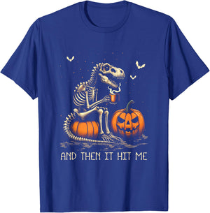Halloween Dinosaur Skeleton Drinking Coffee Costume Goth T-Shirt - T-Shirt | Royal