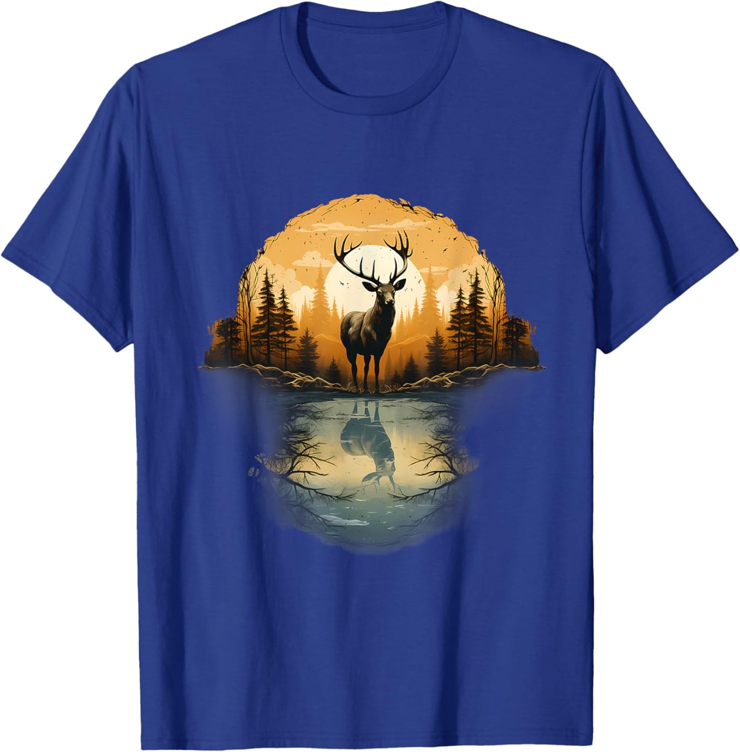 Deer Landscape Artwork Motif Animal Lovers Nature Wildlife T-Shirt - T-Shirt | Royal
