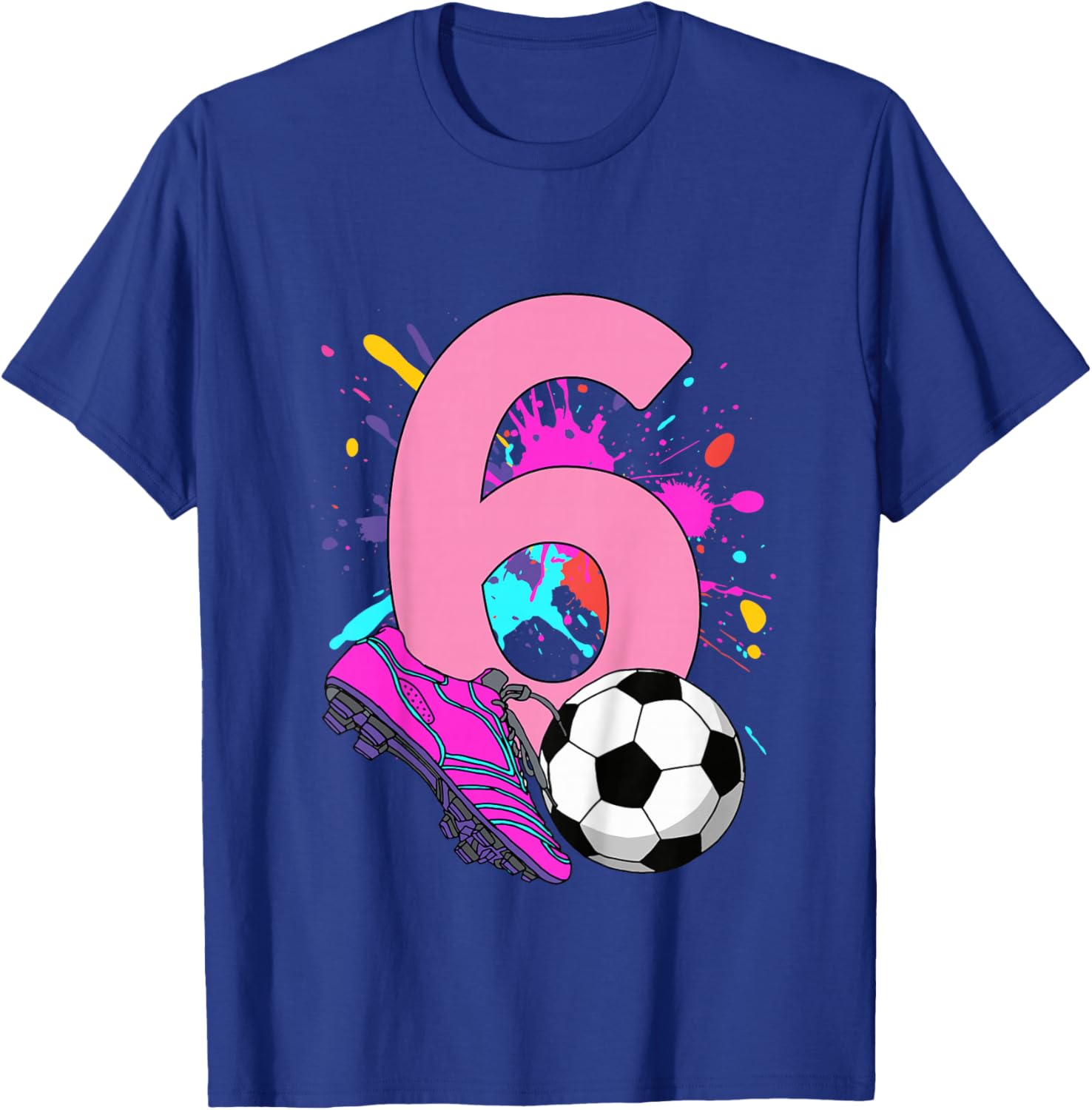 Kids 6th Birthday Girl Soccer Player Football 6 Years Old T-Shirt - T-Shirt | Royal
