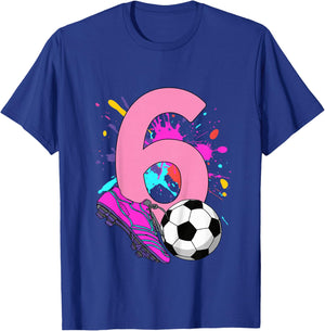 Kids 6th Birthday Girl Soccer Player Football 6 Years Old T-Shirt - T-Shirt | Royal