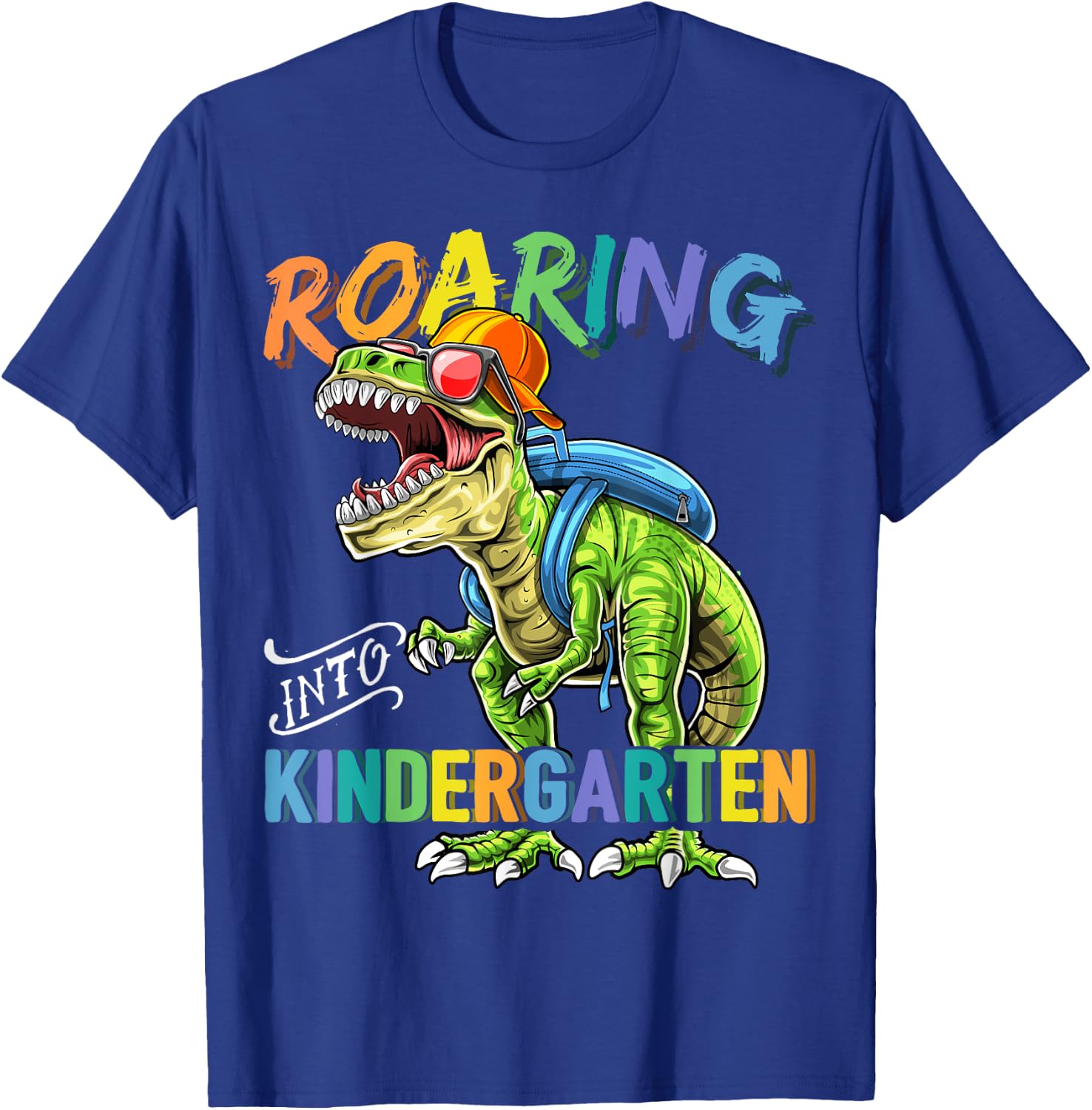 Roaring Kindergarten Dinosaur T Rex Back to School Boys Gift T-Shirt - T-Shirt | Royal