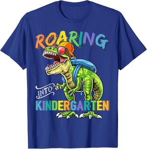 Roaring Kindergarten Dinosaur T Rex Back to School Boys Gift T-Shirt - T-Shirt | Royal