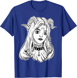 Devil Girl, Satanic Goth Choker Blackcraft Glitch Halloween T-Shirt - T-Shirt | Royal
