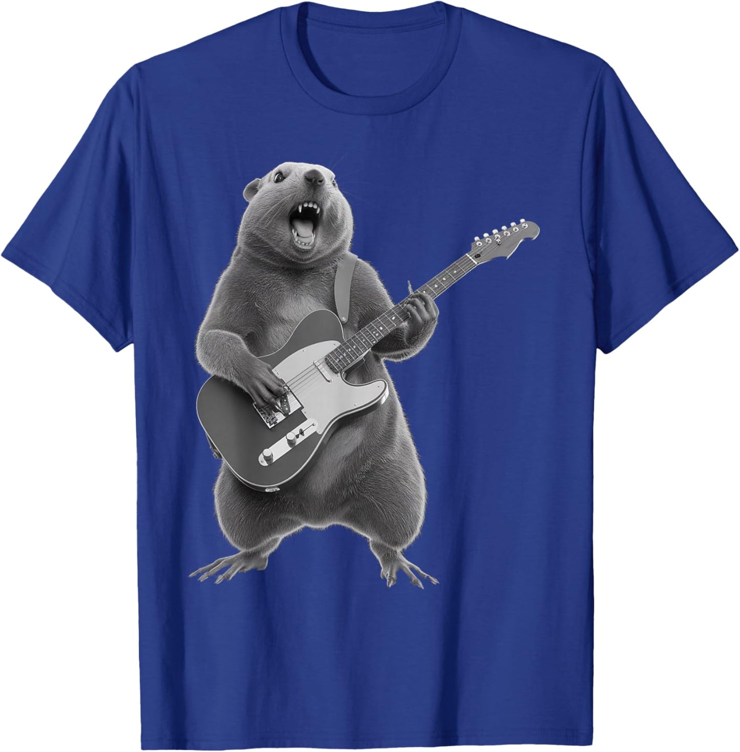 Groundhog Playing Guitar Rock Star Happy Groundhog T-Shirt - T-Shirt | Royal