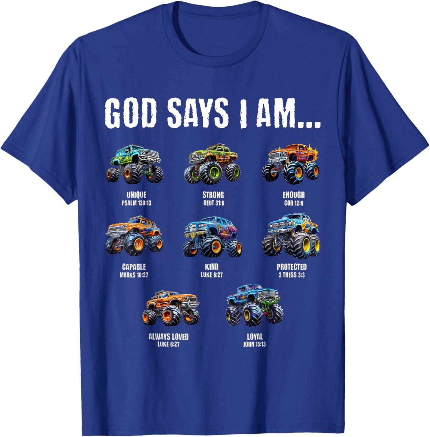 God Says I Am Christian Toddler Kids Monster Truck T-Shirt - T-Shirt | Royal